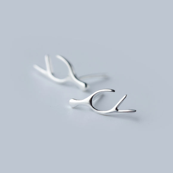 Antler Animal Stud Earrings-925SLVR