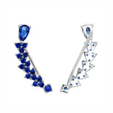 Blue Teardrop Sweep Climber Earrings-925SLVR