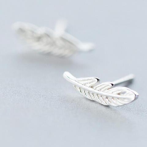 Feather Stud Earrings-925SLVR