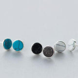 Round Marble Stud Earrings-925SLVR