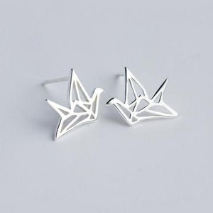 Paper Crane Shape Stud Earrings-925SLVR