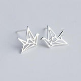 Paper Crane Shape Stud Earrings-925SLVR