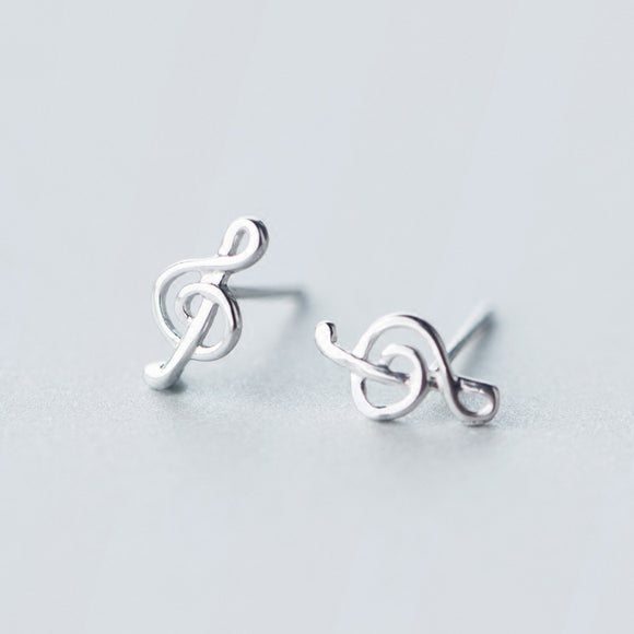 Treble Clef Stud Earrings-925SLVR