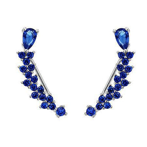 Blue Teardrop Sweep Climber Earrings-925SLVR