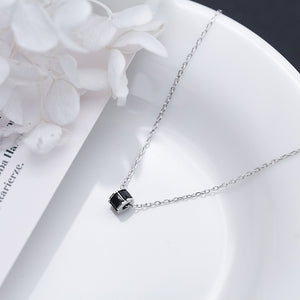 Small Circular Black Crystal Pendant Necklace-925SLVR