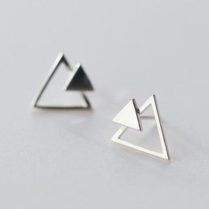 Geometric Double Triangle Stud Earrings-925SLVR