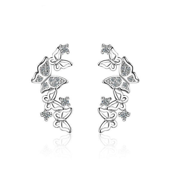 Sparkling Butterfly Climber Earrings-925SLVR