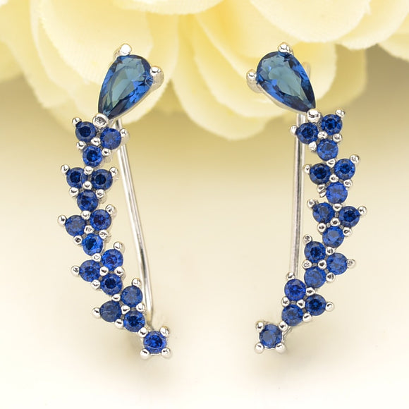 Blue Teardrop Sweep Climber Earrings-925SLVR