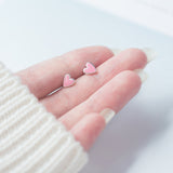 Tiny Pink Enamel Heart Shape Stud Earrings-925SLVR