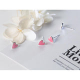 Tiny Pink Enamel Heart Shape Stud Earrings-925SLVR