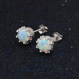 White Opal Stud Earrings-925SLVR