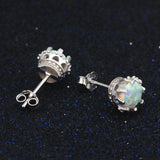 White Opal Stud Earrings-925SLVR