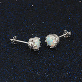 White Opal Stud Earrings-925SLVR