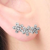 Three Daisies Flower Climber Earrings-925SLVR