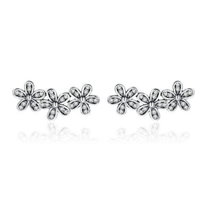 Three Daisies Flower Climber Earrings-925SLVR