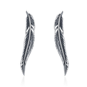 Long Feather Climber Earrings-925SLVR