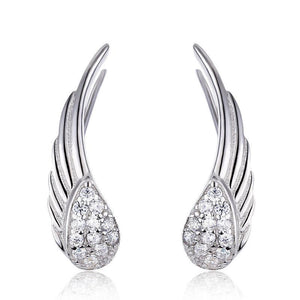 Teardrop Angel Wing Climber Earrings-925SLVR