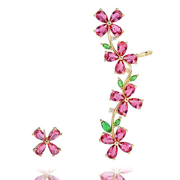 Pink Floral Vine Climber Earrings-925SLVR