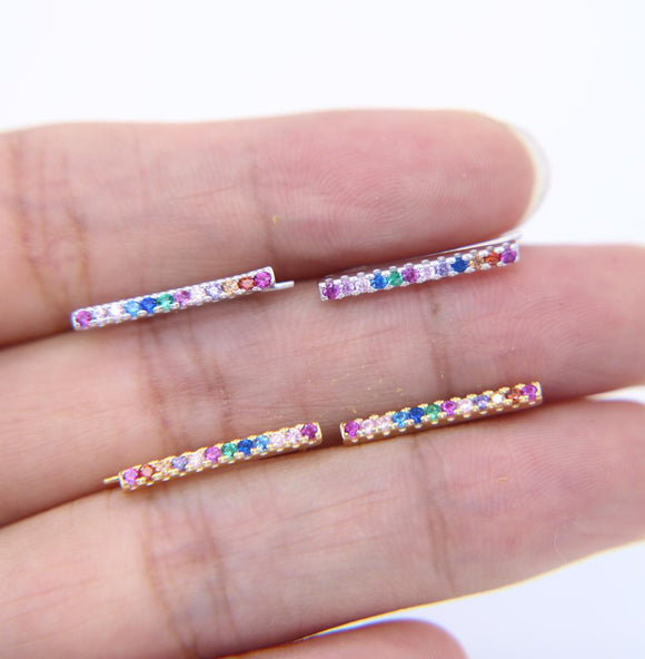 Rainbow Rhinestone Bar Climber Earrings-925SLVR