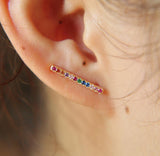 Rainbow Rhinestone Bar Climber Earrings-925SLVR