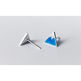 Blue Enamel Mountain Triangle Stud Earrings-925SLVR