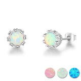 White Opal Stud Earrings-925SLVR