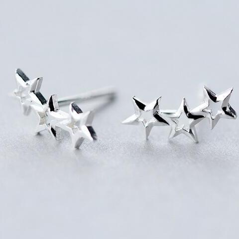 Tiny 3 Stars Stud Climber Earrings-925SLVR